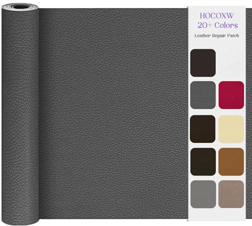Kunstleder Selbstklebend Leder Reparatur Set, 40 x 160cm Lederflicken Selbstklebend, Kunstleder Reparaturset Leder Patch Kit für Sofa, Bürostuhl, Couch, Kopfteile, Möbel, Autositze,Taschen(Dunkelgrau)