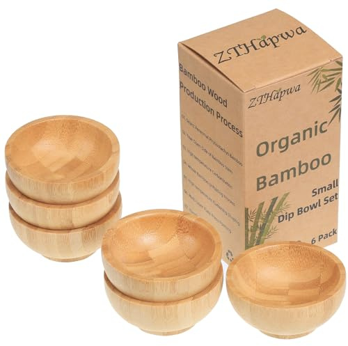 ZTHapwa Dipping Bowls Set, Small Bamboo Pinch Bowls for Soy Sauce/Condiment/Snacks, Mini Serving Bowls for Charcuterie Board for BBQ/Entertaining, 1.4 oz Bamboo Wooden Ramekins
