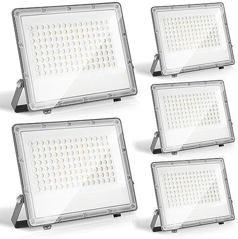 Yakimz LED Strahler Außen, 100W LED Fluter 5x, Baustrahler Wasserdicht IP65, LED Scheinwerfer 230V, Superhell Außenstrahler 9900LM 6000K Kaltweiß Flutlicht Beleuchtung Außenlampe(kein Stecker)