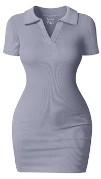 OQQ Women's Mini Dresses Sexy Ribbed Short Sleeve Tummy Control Bodycon Mini Dress Blues