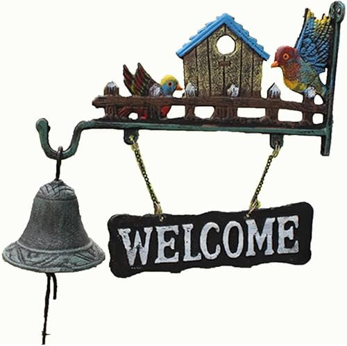 cast iron door bell,antique vintage doorbell Wall Mounted Antique Doorbell Cast Iron Doorbell Chime welcome Entry Door Bell Antique Doorbell for Decoration Wall Mounted Dinner Bell Vintage Home Garden