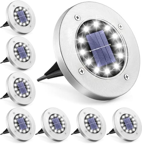 JIMACRO Lumière Solaire Extérieur Jardin, 12 LEDs Eclairage Lampe au Sol, 8 Pièces Étanche Lampe Solaire Spot Encastrable Solaire Au Sol Eclairage pour Chemin, Cour, Terrasse, Pelouse, Jardin