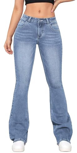 Flvsun Womens Low Waisted Stretchy Flare Jeans Causal Bootcut Denim Pants Jean Light Blue L.