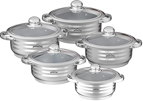 Homelux Edelstahl Topfset Mit Deckel, 10-tlg, 16/18/20/22/24 cm, Induktion | Kochtopf Set Für alle Herdarten, Spülmaschinen-geeignet