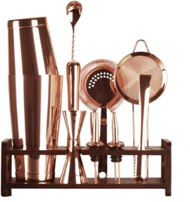 Kit de Coctelería Juego De Coctelera De 12 Piezas Con Soporte De Madera, Kit De Barman De Acero Inoxidable Para Fiesta, Bar, Coctelera Kit Cocktail Cocktail Set(B)