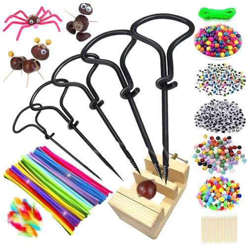 Kastanienbohrer Kinder,Kastanien Bastelset kinder mit Kastanienhalter,342PCS Kastanienbohrer Set,Kastanien Basteln 1.5-5 mm,Handbohrer Kastanien,Basteln mit Kastanien,Herbstbasteln Kinder Set