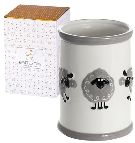 SPOTTED DOG GIFT COMPANY Küchenutensilienhalter aus Keramik mit Schafmotiv, 11 x 16cm Küchenutensilien Aufbewahrung für Kochutensilien, Geschenke für Frauen und Schafliebhaber