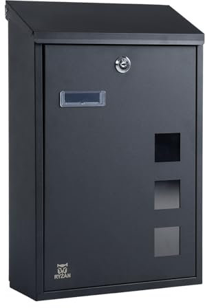 RYZAN Wall Mounted Letterbox, Mailbox,Copper Lock Steel Post Box Modern Delivery For Outside With Nameplate, Viewing Windows Easy Install Lockable Weatherproof Large Letter Post 11.5 x 25.5 x 39.5 cm