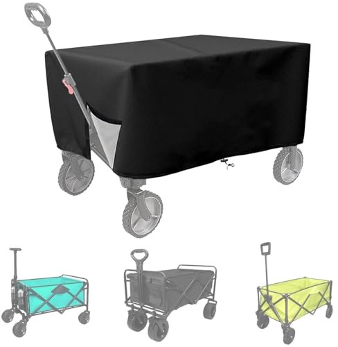 Waterproof Wagon Cover, Folding Trolley Rain Cover, Garden Wagon Rain Cover 600D Heavy-Duty Fabric Waterproof Dustproof UV Resistant for Folding Trolley Cart, 38D x 22W x 20H (Black)