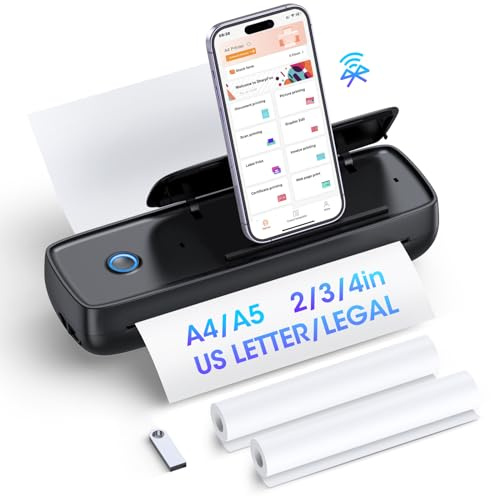 Portable Printers Wireless for-travel, Inkless Printer Mini Bluetooth Small Printers for Home Use Support 8.5 X 11 US Letter Legal, A4, A5 Size, Compatible with iOS, Android (Available with stand)