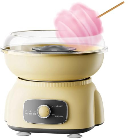 FAcoLL Cotton Candy Machine, 500W Electric Candy Floss Maker with Splash Prevention Bowl, Thread Comes Out Three Seconds After Preheating, for Kids Gift Birthday Party Yellow