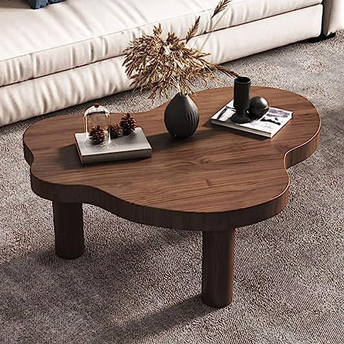 Mesa de centro de madera maciza con forma de nube con 3 patas, moderna mesa auxiliar redonda para sala de estar, dormitorio, muebles de nogal, 24 x 14 x 16 pulgadas