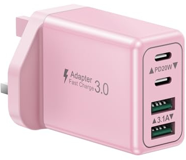 USBC Plug UK, 40W 4-Port USB C Charging Plug Fast Charge Dual Type C PD Power Adapter+QC USB Wall Plug, Multi USB Charger Plug for iPhone 17 16 15 14 13 12 11 Pro Max Plus, Samsung, Google Pixel