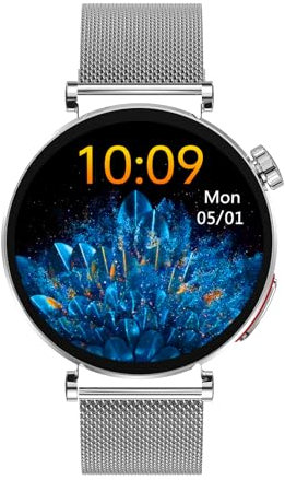 Knauermann NEO 2 (2025) - Silber Rund - Gesundheitsuhr Smartwatch - EKG - HRV Funktion - BT Bluetooth - Schlafapnoe - Blutdruck - Milanaise Armband