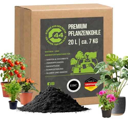 20L Premium Pflanzenkohle - EBC-zertifiziertes Biochar für Garten, Rasen & Hochbeet - Basis für Terra Preta - Hochporöser Bodenverbesserer & Nährstoffspeicher - Bodenaktivator | C44-Zittau