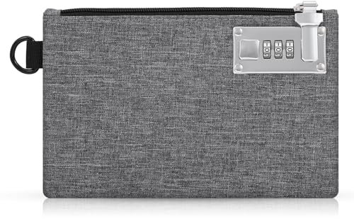 Brifit Money Bag with Lock, 8.3×5.3in Locking Deposit Bags, Waterproof Documents Bag with 3 Digit Code, Portable Travel Money Pouch for Cash, Jewelry, Passports (Grey)