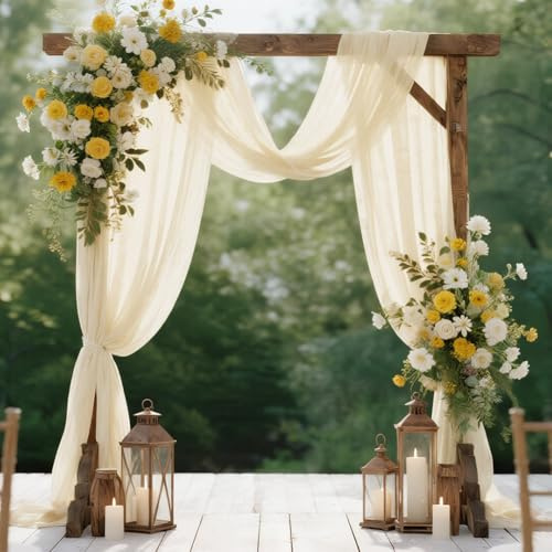 HOTUT Tessuto per Drappeggio di Arco di Nozze,75×600cm Decorazione di Tende di Tulle,Tessuto Chiffon Tenda da Matrimonio per Matrimoni,Cerimonie,Feste Decorazioni per Palcoscenico,Beige
