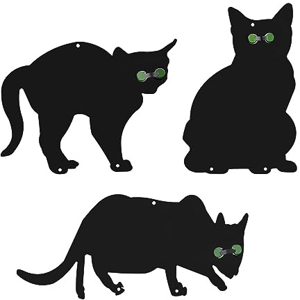 KooingTech Katzenschreck für Gärten, 3 schwarze Katzenschrecken, die wirklich funktionieren, Metall-Katzenpflanze hält Katzen aus dem Garten fern, mit grünen Marmoraugen