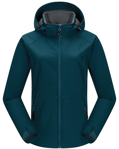 33,000ft Damen Softshelljacke Wasserdichte Fleecejacke Warme Übergangsjacke | Atmungsaktiv Winterjacke, Leicht Regenjacke, Winddichte Funktionsjacke, Frauen Jacke mit Abnehmbarer Kapuze und Gefütterte