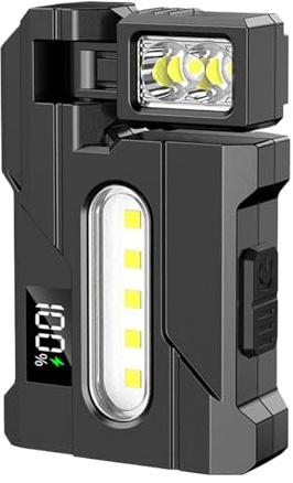 Linterna Eedc – Linterna recargable con rotación de 360 ° | COB Light Light con base magnética | Ángulo ajustable impermeable, linterna con pantalla LCD e imán fuerte, linterna para camping al aire