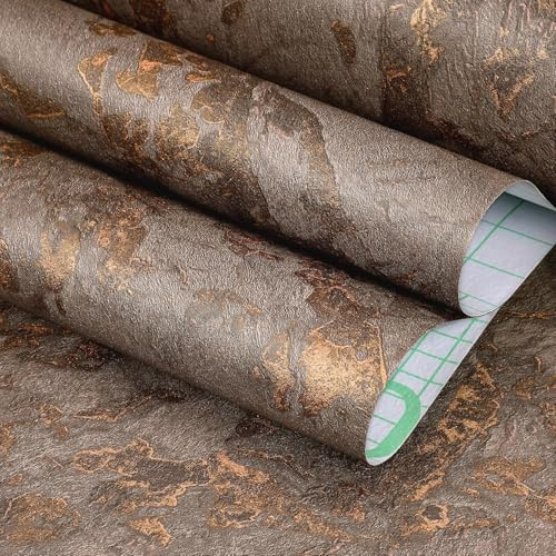 FunStick guldbrun lavasten marmor tapet, klistra på vinylfolie för köksbord, bänkskivor, vattentät, sten, marmor, klibbig baksida, plast, skåp, möbler, sovrum, tapet, guldbrun, 30 cm x 5 m
