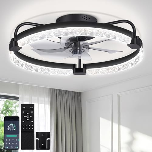 OUTON 50cm Ceiling Fans with Lights and Remote, 6 Speeds Reversible, Dimmable 3000K-6000K, Timing, Low Profile LED Ceiling Fan Light, Quiet Fan Lights Ceiling for Bedroom Living Room Kitchen, Black