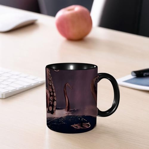 EMCLKS Tazze colazione,Durevole,Tazze Caffe e The 330ml,Idee Regalo Regali Natale,Mug per Lavastoviglie e Microonde,Barca solitaria, polpo, tentacoli di polpo gigante impigliati in una barca solitari