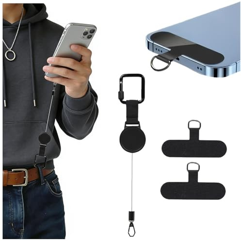 Nymora Retractable Phone Holder for Skiing, Anti Theft Phone Lanyard with Telescopic Buckle & 2 Tags, Phone Tether Clip for Skiing Climbing Cycling, Phone Strap Accessories for Most Smartphones