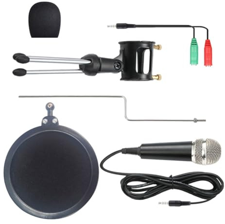Homoyoyo Condenser Microphone with Stand, Xlr Condenser Mic Holder Kit for Vocal Recording, Wind Noise Reduction, Plastic Metal, Includes Audio Cable