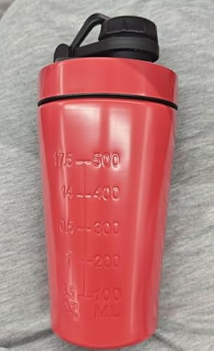 AOOWU Protein Shaker rostfritt stål 600 ml, protein shaker rostfritt stål med mätskala mixball, rostfritt stål proteinshaker bärhandtag, läckagesäkert, BPA-fritt, diskmaskinssäkert för fitness sport