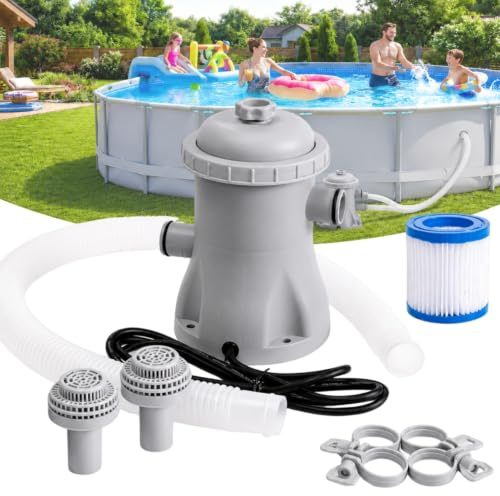 MENDUNER Pompe Filtration Piscine Hors Sol 330 GPH, 16 W avec tuyau – Circulation d'eau claire, design ABS scellé silencieux pour piscines de petite et moyenne taille