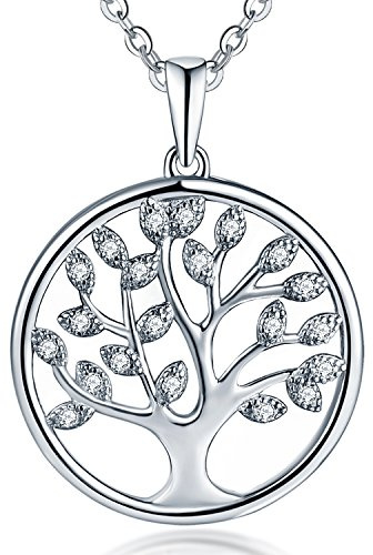 JO WISDOM Collier Pendentif Arbre de vie Yggdrasil Argent 925/1000 Femme AAA Zirconium