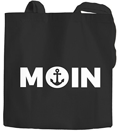 Jutebeutel Moin mit Anker Anchor Baumwolltasche Stoffbeutel Tragetasche Einkaufstasche Moonworks® schwarz 2 lange Henkel