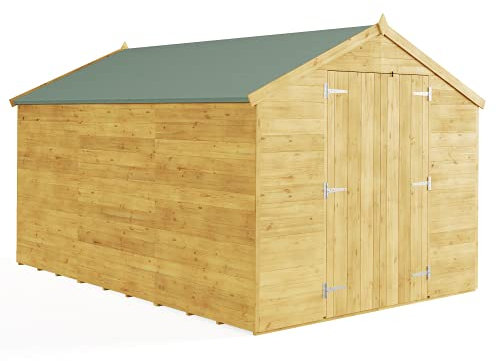 BillyOh 12x8 Tongue and Groove Wooden Garden Shed Double Door Windowless Apex Premium Roof Floor Felt - 12ftx8ft