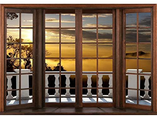 Runa Art Papel tapiz fotográfico ventana de la puesta del sol 352 x 250 cm Lana Fondo De Pantalla XXL Moderna Decoración De Pared Sala Cuarto Oficina Salón marrón 9383011b