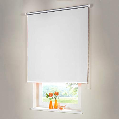 Sonnenschutz-HH® - Seitenzugrollo Verdunkelungsrollo Thermorollo - Außenmaß Breite 120 x 200 cm Höhe weiß - Lichtundurchlässig Rollo für Abdunkelung Kettenzugrollo inkl. Universalträger