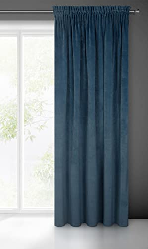 Eurofirany Villa Vorhang Samt Velvet Weich Kräuselband-1 STK. Edel Gardine Dick 290 g/m2 Elegant Glatt Einfarbig Flauschig Modern Klassisch Wohnzimmer Schlafzimmer Lounge, Marineblau, 140x270cm