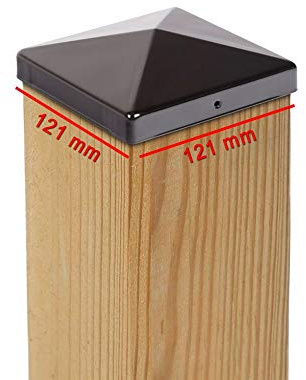 5x Chapeau de Poteau Pyramide 121x121 mm – Capuchon pour Poteaux en Bois 120x120 mm – Acier Laqué Noir – Protection Robuste pour Clôture et Jardin – Avec 2 Trous de Fixation