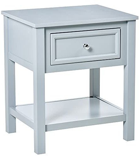 HOMCOM Accent End Table, Sofa Side Table with Storage Drawer and Bottom Shelf for Living Room,Gray