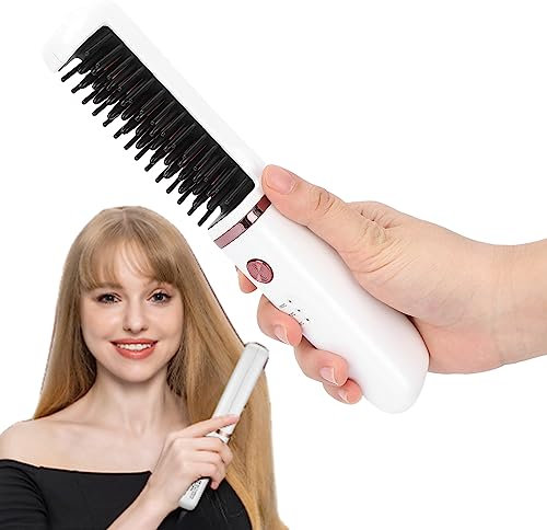 Brosse à Lisser sans Fil Anti-brûlure Peigne à Lisser Multifonctionnel Lisseur à Barbe - 3 Niveaux de Température Réglable, Rechargeable par USB, 30 W