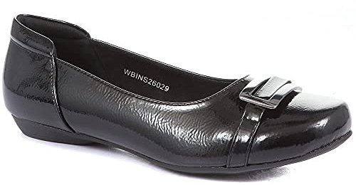 Pavers Ladies Wide Fit Slip-On Pump in Black Patent - Durable Faux Leather - Supportive Lightweight Sole for Everyday Elegance - Size UK 7 / EU 40