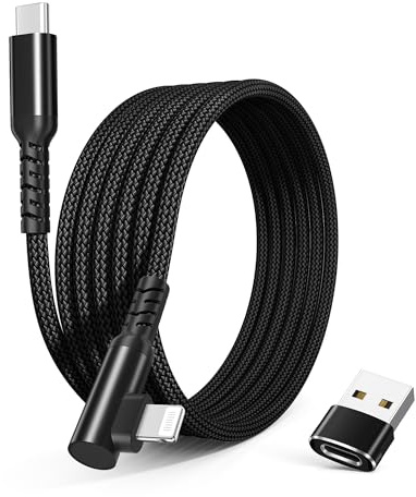 Basesailor 90 Grad USB C auf Lightning Ladekabel 3M mit USB A Adapter | Winkel Lang Kable,Typ C Netzteil PD Schnellladekabel für iPhone 14 13 12 Mini Pro Max,XR X SE,IOS Apple Airpods 3,iPad 8 9