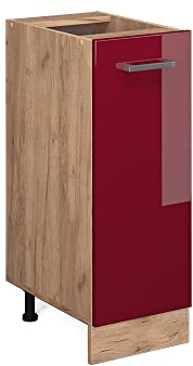 Vicco Apothekerschrank R-Line, Rot Hochglanz, 30 cm | 1 Auszug · Ohne Arbeitsplatte · Höhenverstellbare Füße · 2 Einlegeböden · ✓ Frei kombinierbar