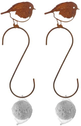 Vogelfutterstelle - Meisenknödelhalter Haken mit Spatz 2er Set in Rostoptik zum Hängen