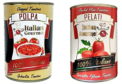 12 x Italian Gourmet Polpa di pomodoro + 12 x Italian Gourmet Pelati pasta de tomate finamente picada, 24 x 400 g