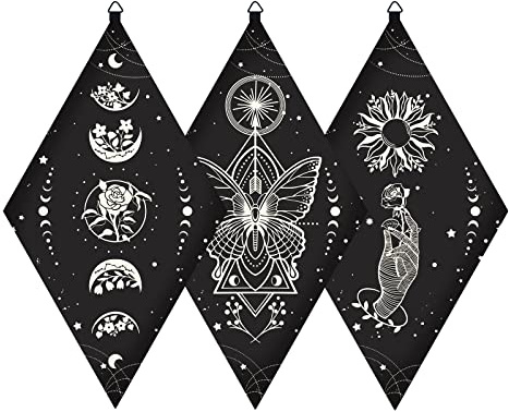 craspire Wanddekoration Aus Holz, Boho, 3 Stück, Schwarzes Holz-Pendelbrett, Blumen, Schmetterlinge, Hände, Wandbehang, Ornament, Raute, Wandkunst Mit Tarot-Mustern