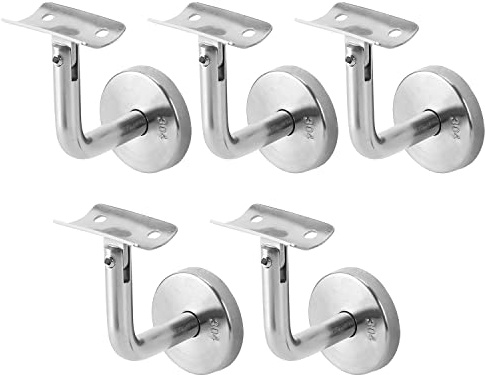Sonnewelt 5 soportes para pasamanos de acero inoxidable, 50 unidades, diámetro de 50, soporte para pasamanos de pared, fijación para pasamanos de pared, soporte para pasamanos (plata),18548ssew