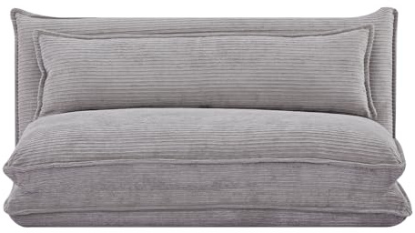 EVERGREENWEB Divano Letto Futon - Divano Letto Tatami allungabile - Poltrona Letto - Divano 2 posti da Pavimento con Schienale Regolabile + Cuscino Sfoderabile - Materasso Piazza e Mezza Grigio | KUMO