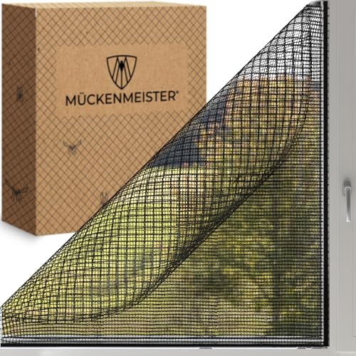 MÜCKENMEISTER® Fliegengitter Fenster (130x150cm, schwarz) - Fliegengitter zuschneidbar - Insektenschutz Fenster mit Klebestreifen - Fliegennetz Fenster - Mückennetz Fenster - Insektenschutz