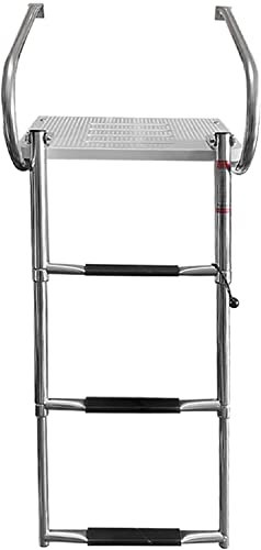 QIANMEI Klappbar Boot Poolleiter 3-Stufen-Klappleiter Mit Glasfaser-Badeplattform, Robuste, Zusammenklappbare, Teleskopische Bootsleitern for Innenbord-/Heckeinstiegsponton/Skiff